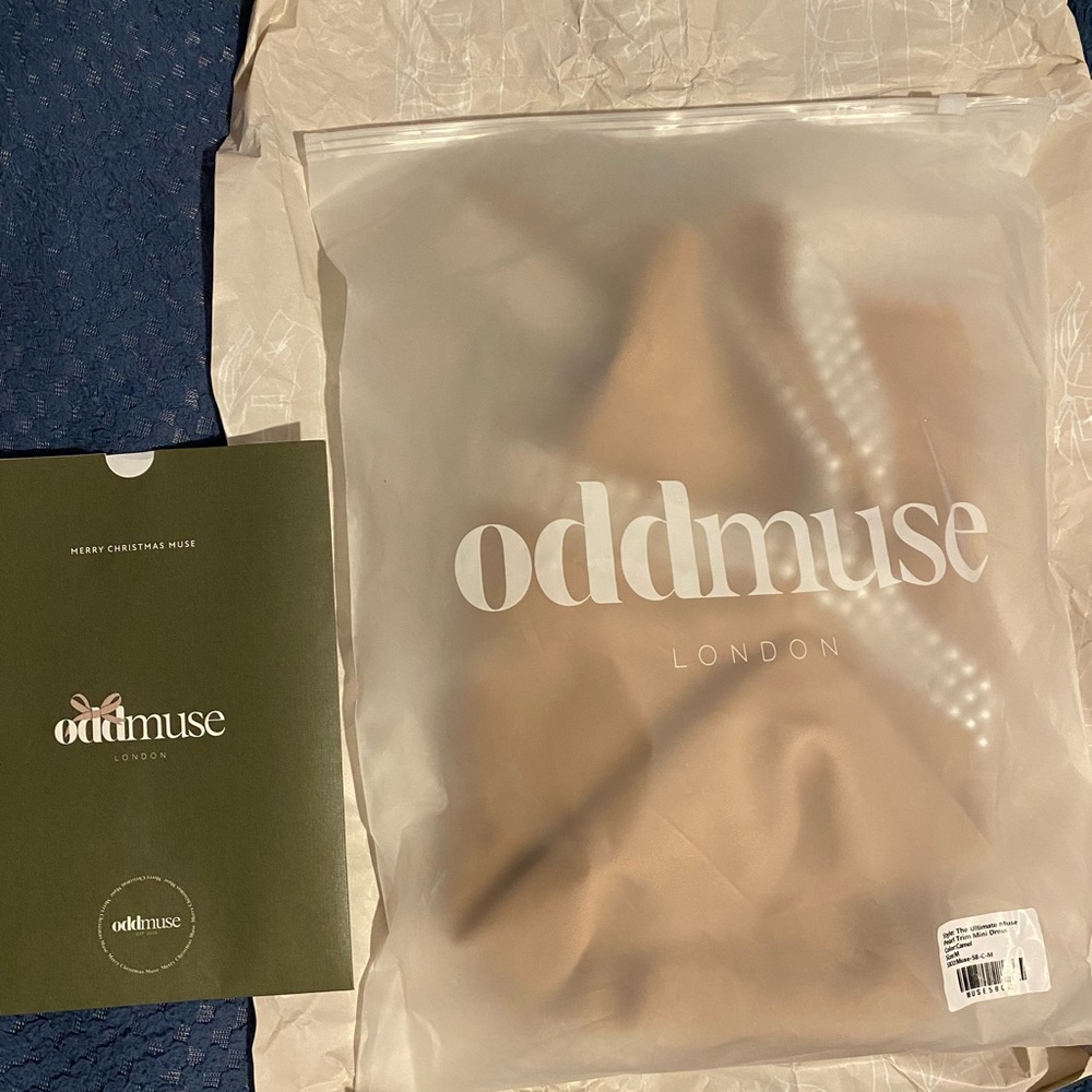TikTok viral Odd Muse dress- “ Ultimate Muse Pearl Trim Mini Dress | Camel “ M